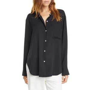 Vince Relaxed Band Collar Blouse Navy Blue Sz L NWT
